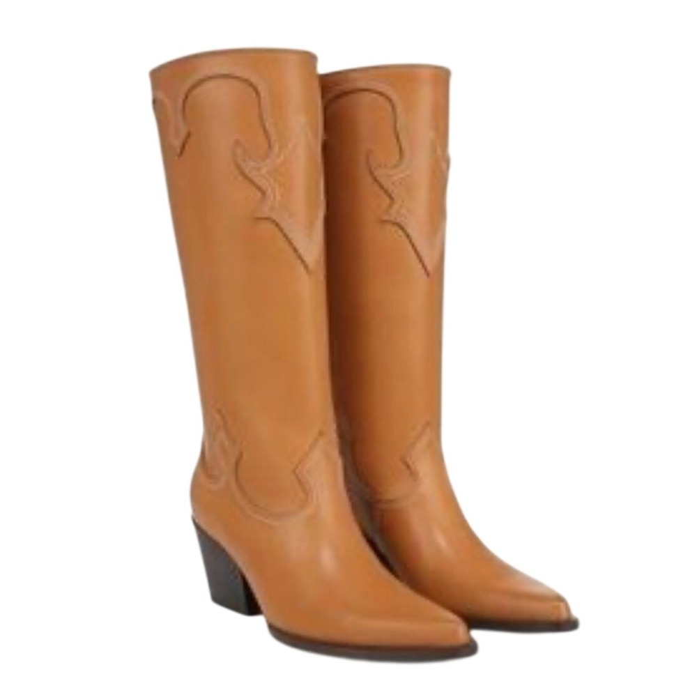 Zodiac Womens Cognac Brown Embroidered Tall Western Cowgirl Boots Pointed Toe